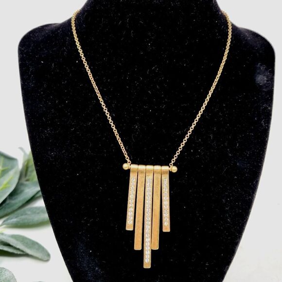 J. CREW Gold Tone Tassel Rhinestone Necklace - Picture 1 of 8